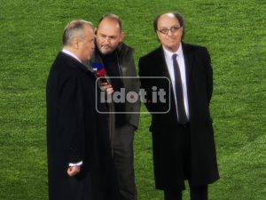 Gianluca Di Marzio a bordocampo con il Presidente del Cosenza Guarascio e della Lega B Balata