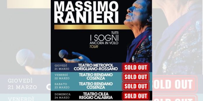 Massimo Ranieri torna in Calabria dal 21 al 24 marzo con Tutti i sogni ancora in volo