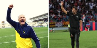 Ascoli-Cosenza, Viali fresco ex: seconda gara di sempre nel genere Bisoli (foto pagina Facebook Modena FC); Viali (foto Mannarino)