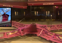 Paura a Parigi, cadono le celebri pale del “Moulin Rouge” Le pale dell'insegna del "Moulin Rouge" riversate in strada
