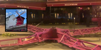 Paura a Parigi, cadono le celebri pale del “Moulin Rouge” Le pale dell'insegna del "Moulin Rouge" riversate in strada