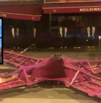 Paura a Parigi, cadono le celebri pale del “Moulin Rouge” Le pale dell'insegna del "Moulin Rouge" riversate in strada