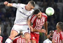 Fiorentina, maledizione Conference. Altro ko in finale Un momento della finale Olympiacos-Fiorentina (foto pagina Facebook Uefa Europa League)