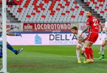 Verso Bari-Cosenza: “San Nicola” campo ostico per i lupi Il gol di Rispoli in Bari-Cosenza 2-1 del 22-23 (foto Francesco Farina)