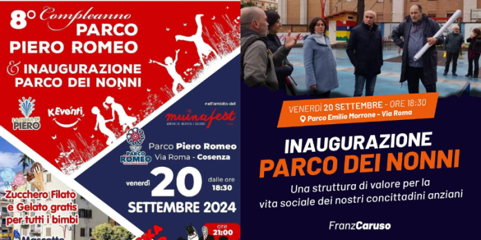 Cosenza, oggi l'attesa inaugurazione del "Parco dei Nonni"