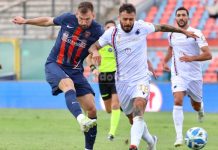Strizzolo: quanti gol a Cosenza! Ora anche con la maglia “giusta” Strizzolo mette a segno il 2-1 del Cosenza con la Sampdoria (foto Michele De Marco)