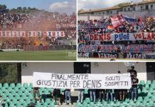 Il bello di Cosenza-Sudtirol è solo sugli spalti Le tifoserie di Cosenza e Sudtirol inneggiano a Bergamini (foto Francesco Farina)