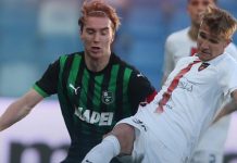 Sassuolo-Cosenza 2-1: le pagelle dei rossoblù Kourfalidis durante il match (foto pagina Facebook Cosenza Calcio)