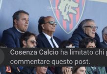 Il Cosenza si chiude a riccio, anche sui social. Bloccati i commenti Eugenio Guarascio in tribuna d'onore (foto Michele De Marco)