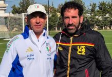 Elite Round U19: il ct azzurro Bollini in visita al Catanzaro Alberto Bollini con il tecnico del Catanzaro, Fabio Caserta