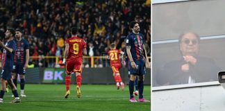 Cosenza, è il punto più basso della gestione Guarascio Iemmello manda al tappeto il Cosenza di fronte al presidente Guarascio (foto Andrea Rosito)