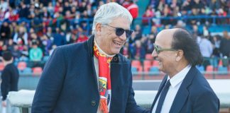 Mentre il Cosenza sprofonda, il Catanzaro fa nuovamente i playoff Guarascio con Floriano Noto prima di un Cosenza-Catanzaro (foto Francesco Farina)