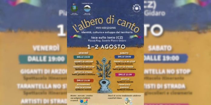 “L’Albero di Canto” – XVII edizione il 1 e 2 agosto a Isca sullo Ionio tra musica, tradizione e creatività