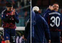 Cosenza, che guaio! Mazzocchi si deve operare Mazzocchi consolato da Buscè (foto Francesco Farina)