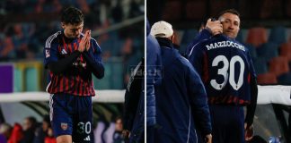 Cosenza, che guaio! Mazzocchi si deve operare Mazzocchi consolato da Buscè (foto Francesco Farina)
