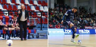 Futsal, domenica di Sky Match al “PalaPirossigeno”: Pirossigeno Cosenza vs Active Network Paniccia e Marcelinho, tecnico e capocannoniere della Pirossigeno Cosenza (foto Michele De Marco)