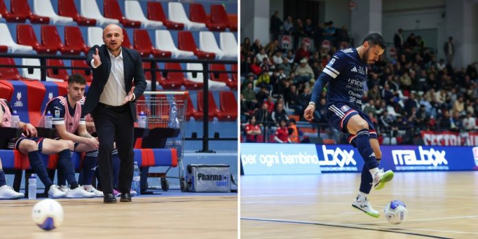 Paniccia e Marcelinho, tecnico e capocannoniere della Pirossigeno Cosenza (foto Michele De Marco)