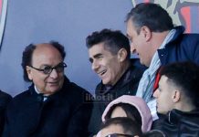 Gualtieri e il Cosenza si separano: ma guarda un po’! Il patron Guarascio e l'ex dg Gualtieri in tribuna vip (foto Francesco Farina)