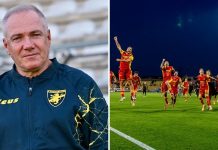 Serie B, sabato match di cartello allo “Stirpe” tra Frosinone e Catanzaro Massimiliano Alvini e un'esultanza giallorossa (foto pagine Facebook Frosinone Calcio e US Catanzaro)