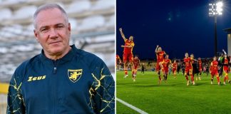 Serie B, sabato match di cartello allo “Stirpe” tra Frosinone e Catanzaro Massimiliano Alvini e un'esultanza giallorossa (foto pagine Facebook Frosinone Calcio e US Catanzaro)