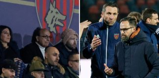 Per il Cosenza un mercato a saldo attivo. Gongola Guarascio, meno Buscè Il patron Guarascio; Buscè e il ds Roma (foto Francesco Farina)