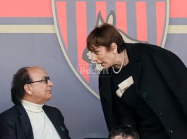 Lite in centro, coinvolta l’amministratrice del Cosenza Calcio Scalise Il patron Eugenio Guarascio e l'amministratore unico del Cosenza calcio Rita Rachele Scalise (foto Francesco Farina)