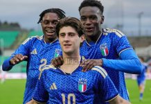 Azzurrini implacabili: l’Italia U19 annienta anche la Slovacchia, a Cosenza finisce 3-0 Liberali festeggia il gol del raddoppio (foto Francesco Farina)