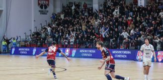 Pirossigeno Cosenza: venerdì la prima di otto finali per la salvezza. Il club chiama a raccolta i tifosi Pubblico in delirio al PalaPirossigeno per un gol dei lupi (foto Michele De Marco)