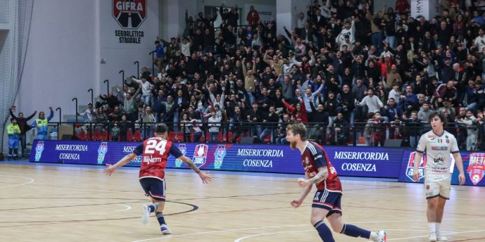 Pubblico in delirio al PalaPirossigeno per un gol dei lupi (foto Michele De Marco)