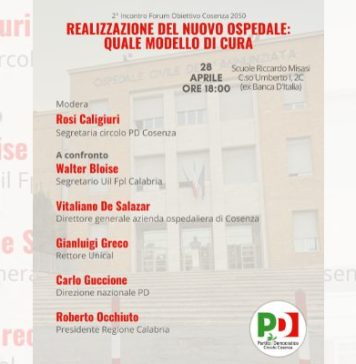 Il futuro dell’ospedale di Cosenza: convegno organizzato dal circolo PD “Marica Zuccarelli”