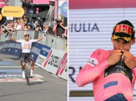 Giro d’Italia: a Narváez la tappa, a Ciccone la maglia rosa in una giornata memorabile per Cosenza Narvaez vince la tappa di Cosenza, Ciccone nuova maglia rosa (foto Francesco Farina)