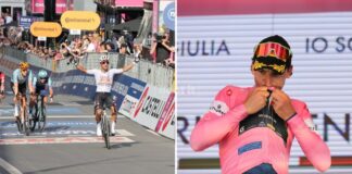 Giro d’Italia: a Narváez la tappa, a Ciccone la maglia rosa in una giornata memorabile per Cosenza Narvaez vince la tappa di Cosenza, Ciccone nuova maglia rosa (foto Francesco Farina)