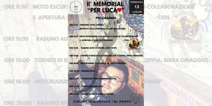 II Memorial Per Luca la musica, i motori e il cuore degli amici di Figline Vegliaturo per non dimenticare